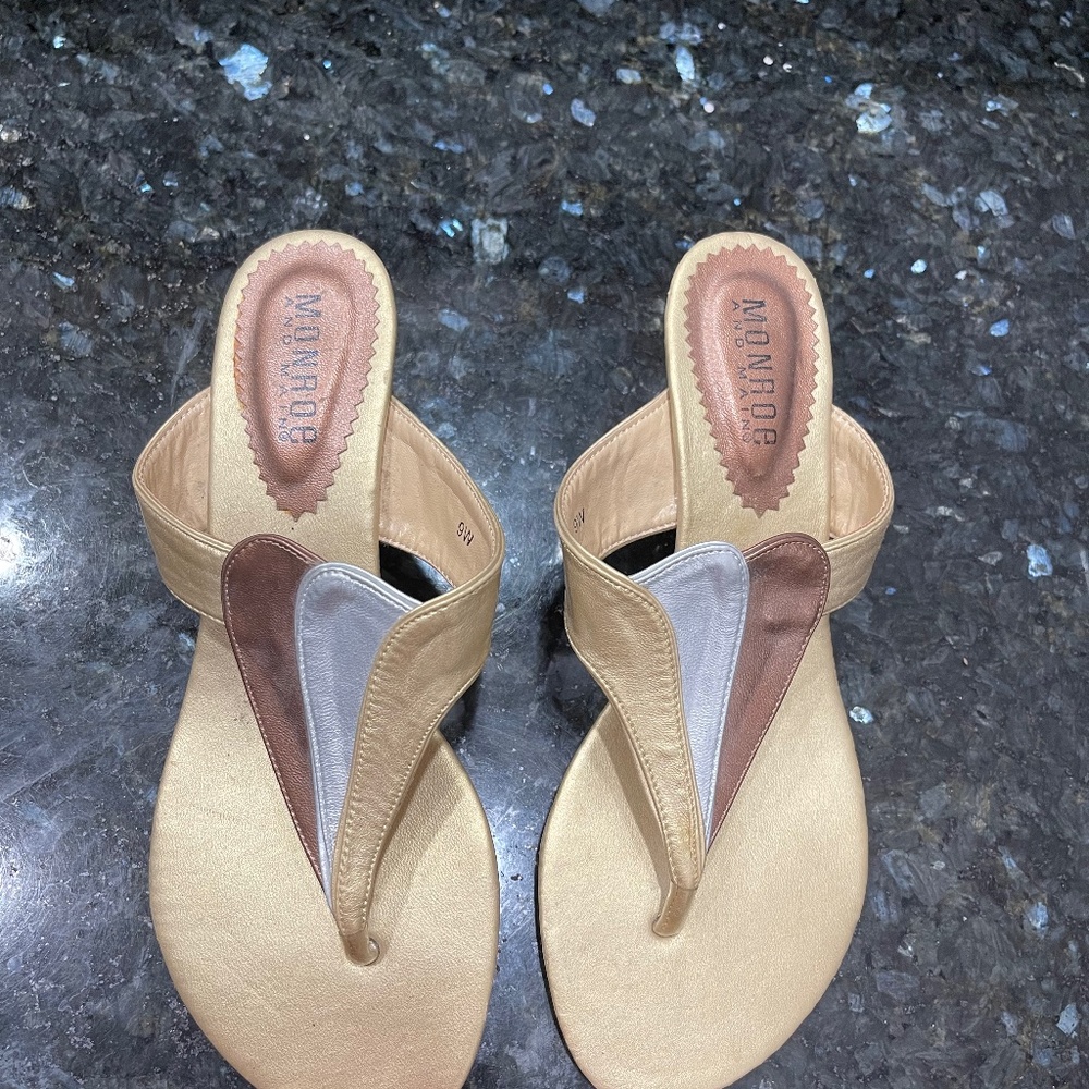 Gold bronze silver sandals size 9